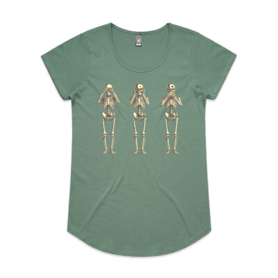 See no Evil, Hear no Evil, Speak no Evil skeletons Women's Mali capped Sleeve Tee Thumbnail