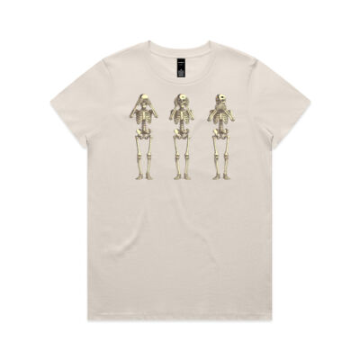 See no Evil, Hear no Evil, Speak no Evil skeletons Women's Maple Tee Thumbnail